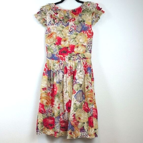 Kay Unger New York Floral Tiered Cap Sleeve Gathered Skirt Dress Retro Feminine - Picture 11 of 13
